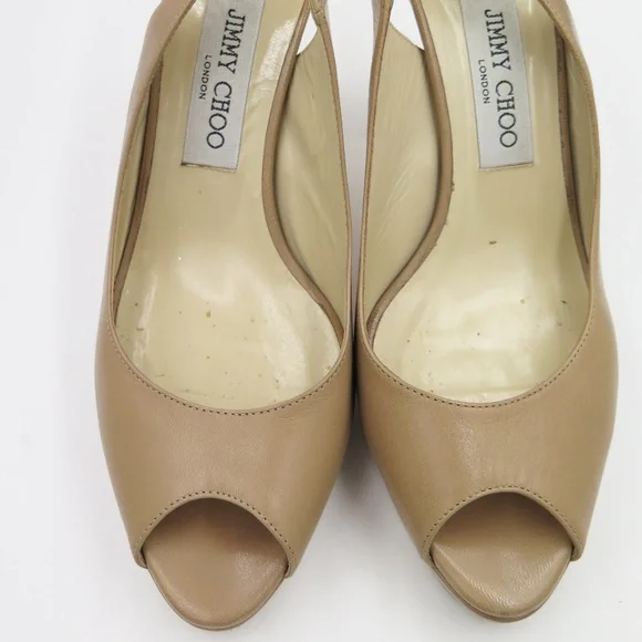 JIMMY CHOO NOVA SLINGBACK PLATFORM PUMPS NUDE SIZE 38 - Picture 2 of 6